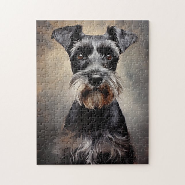 Quebra-cabeça Preto e prata - Miniatura Schnauzer (Vertical)