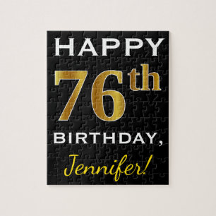 Quebra-cabeça Preto, Faux Dourado 76.º aniversário + nome person