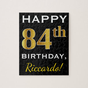 Quebra-cabeça Preto, Faux Dourado 84.º aniversário + Nome person
