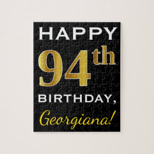 Quebra-cabeça Preto, Faux Dourado 94º aniversário + Nome Persona