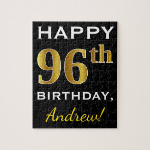 Quebra-cabeça Preto, Faux Dourado 96º aniversário + Nome Persona