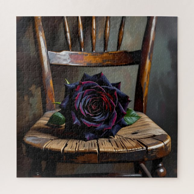 Quebra-cabeça Pretty Black Rose on Rustic Chair Valentine's Day (Vertical)
