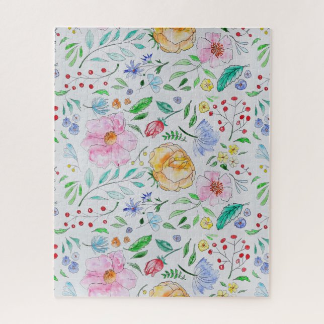 Quebra-cabeça Pretty Light Watercolor Flowers and Buds Pattern (Vertical)