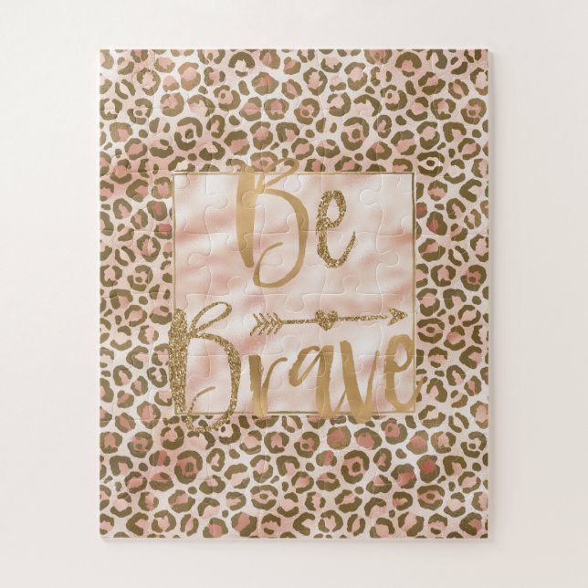 Quebra-cabeça Pretty Peach Brown Leopard Print Be Brave (Vertical)