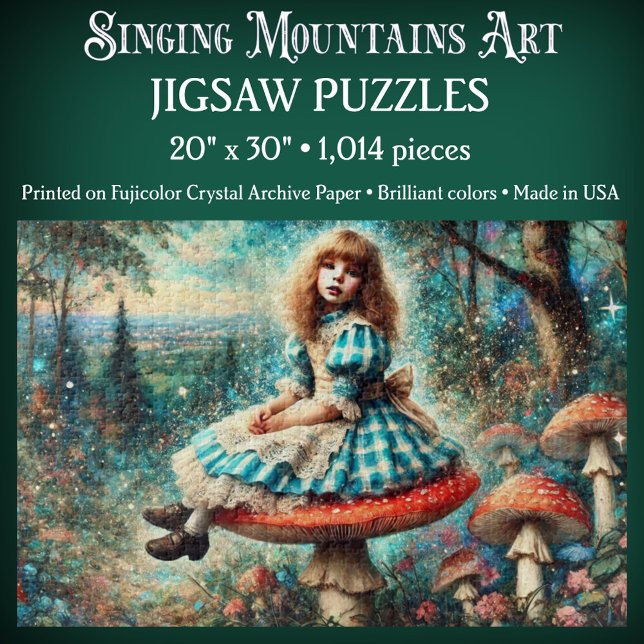 Quebra-cabeça Pretty Watercolor Wonderland Alice On Mushroom (Criador carregado)