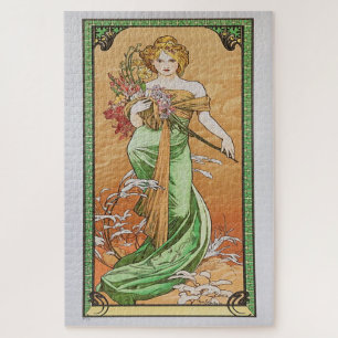 Quebra-cabeça Primavera 1900: Um Nouveau de Arte de Mucha