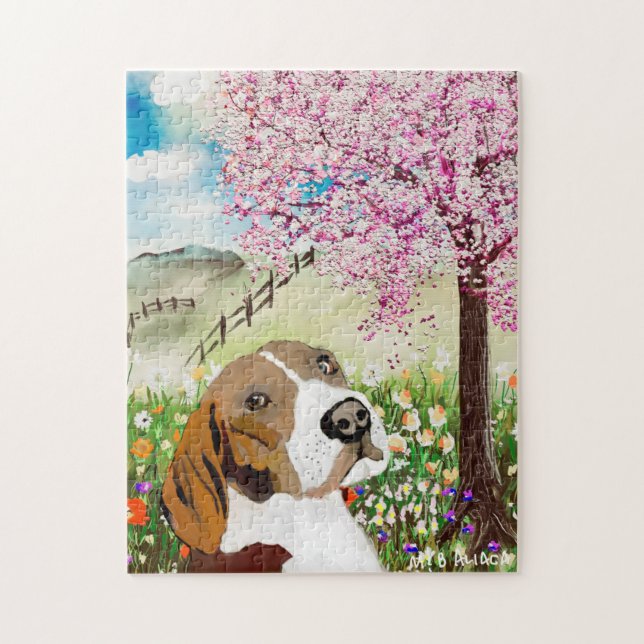 Quebra-cabeça Primavera 2020 Flores e Beagle (Vertical)