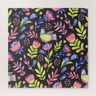 Quebra-cabeça Primavera Floral: Padrão Sem Costura De Aquarela