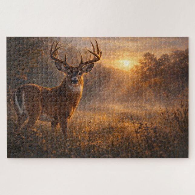 Quebra-cabeça Primeira Luz | Arte de Cervo de Cauda Branca | Que (Horizontal)