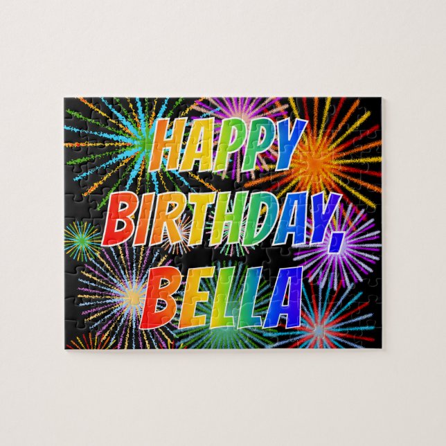Quebra-cabeça Primeiro nome "BELLA", Diversão "FELIZ ANIVERSÁRIO (Horizontal)