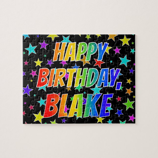 Quebra-cabeça Primeiro nome "BLAKE", divertido "FELIZ ANIVERSÁRI (Horizontal)