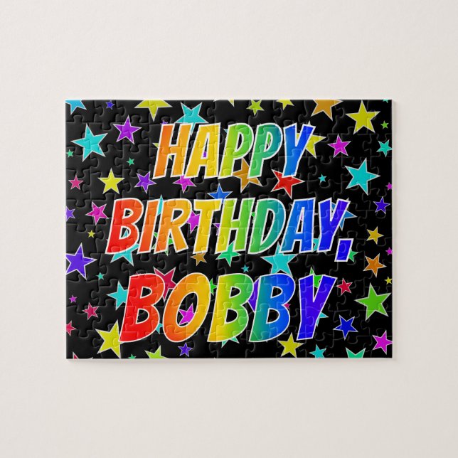 Quebra-cabeça Primeiro nome "BOBBY", Diversão "FELIZ ANIVERSÁRIO (Horizontal)