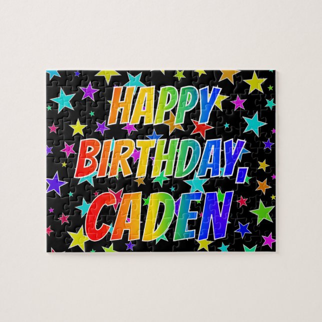 Quebra-cabeça Primeiro nome "CADEN", Diversão "FELIZ ANIVERSÁRIO (Horizontal)