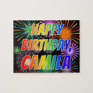 Quebra-cabeça Primeiro nome "CAMILA", "FELIZ ANIVERSÁRIO"