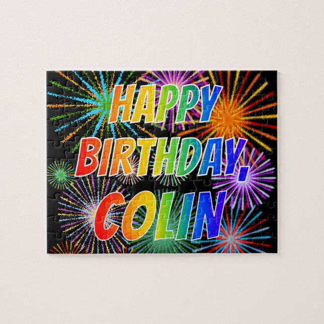 Quebra-cabeça Primeiro nome "COLIN", Diversão "FELIZ ANIVERSÁRIO (Horizontal)