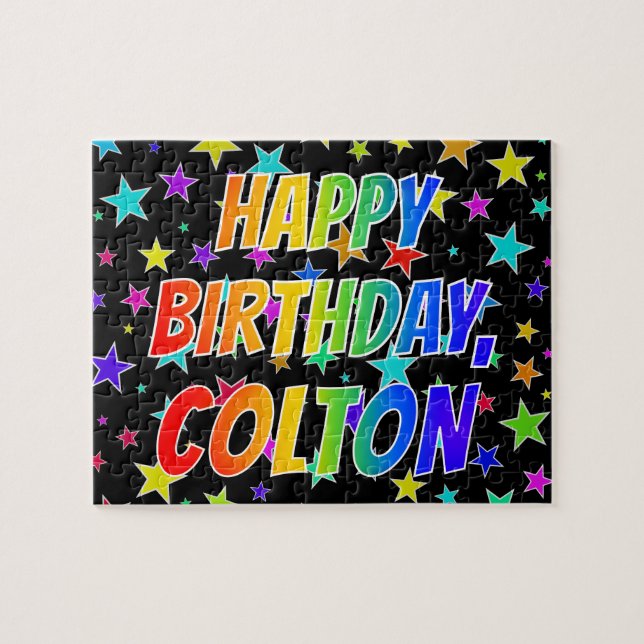 Quebra-cabeça Primeiro nome "COLTON", divertido "FELIZ ANIVERSÁR (Horizontal)