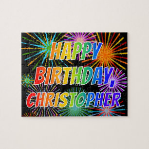 Quebra-cabeça Primeiro nome "CRISTÓPHER", "FELIZ ANIVERSÁRIO"