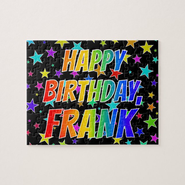 Quebra-cabeça Primeiro nome "FRANK", divertido "Feliz aniversári (Horizontal)