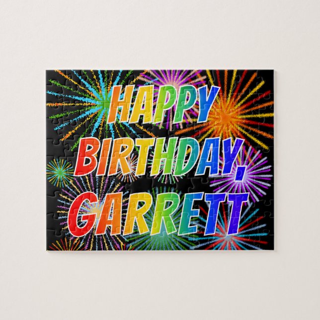 Quebra-cabeça Primeiro Nome "GARRETT", Divertido "FELIZ ANIVERSÁ (Horizontal)