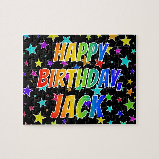 Quebra-cabeça Primeiro nome "JACK", divertido "Feliz aniversário (Horizontal)