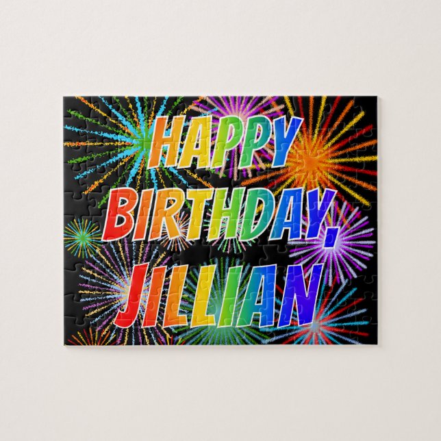 Quebra-cabeça Primeiro nome "JILLIAN", Diversão "FELIZ ANIVERSÁR (Horizontal)