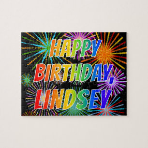 Quebra-cabeça Primeiro nome "LINDSEY", Diversão "FELIZ ANIVERSÁR