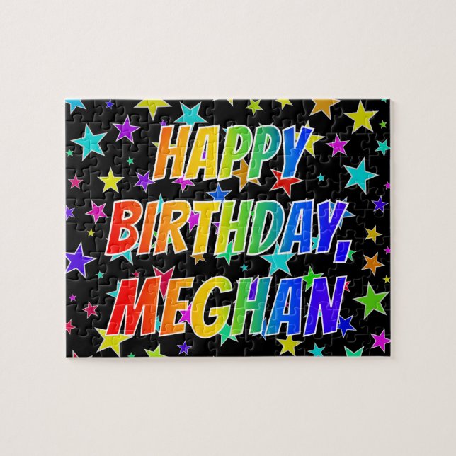 Quebra-cabeça Primeiro nome "MEGHAN", Diversão "FELIZ ANIVERSÁRI (Horizontal)