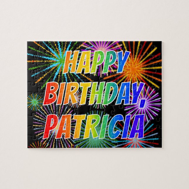 Quebra-cabeça Primeiro nome "PATRICIA", Diversão "FELIZ ANIVERSÁ (Horizontal)