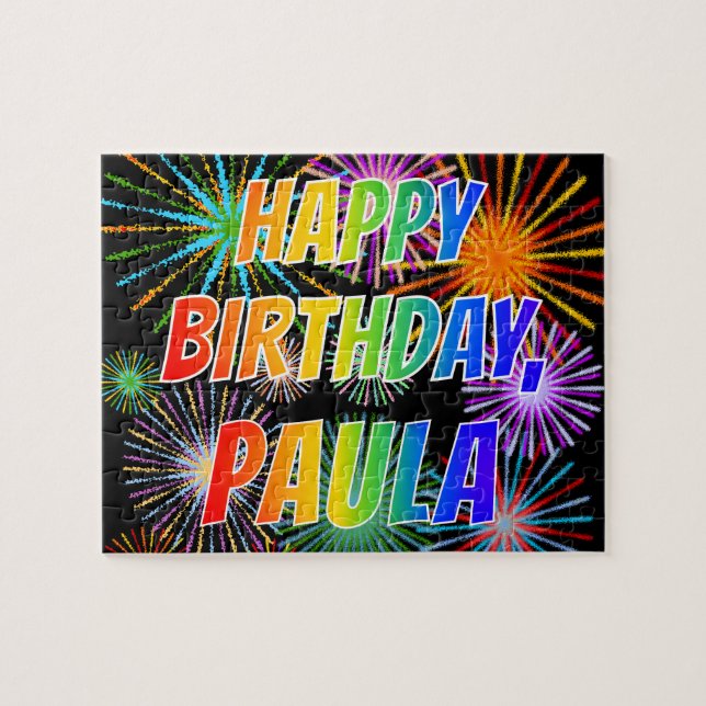 Quebra-cabeça Primeiro nome "PAULA", Diversão "FELIZ ANIVERSÁRIO (Horizontal)