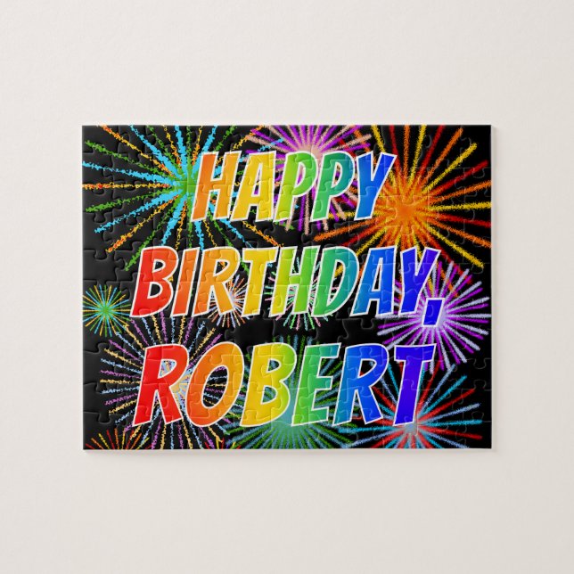 Quebra-cabeça Primeiro nome "ROBERT", Diversão "FELIZ ANIVERSÁRI (Horizontal)