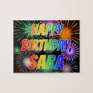 Quebra-cabeça Primeiro nome "SARA", Diversão "FELIZ ANIVERSÁRIO"
