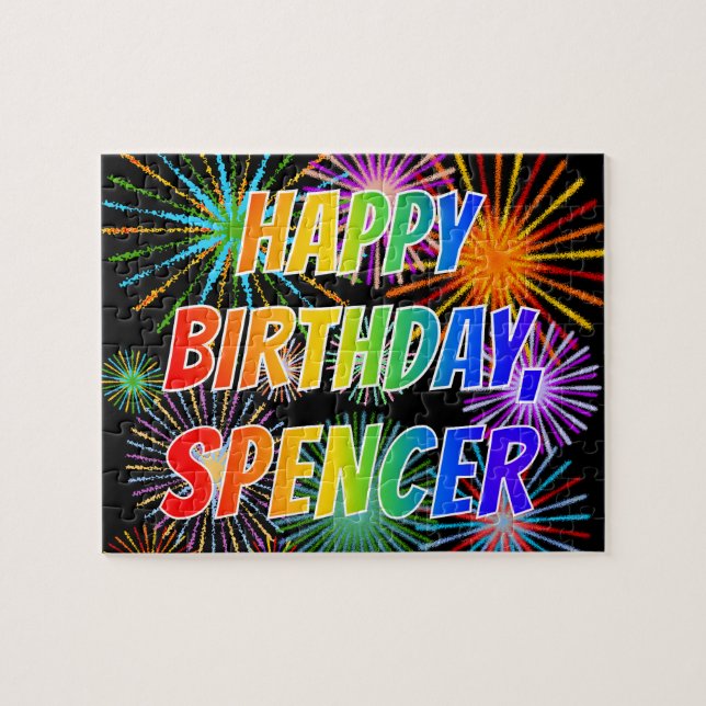 Quebra-cabeça Primeiro nome "SPENCER", Diversão "FELIZ ANIVERSÁR (Horizontal)