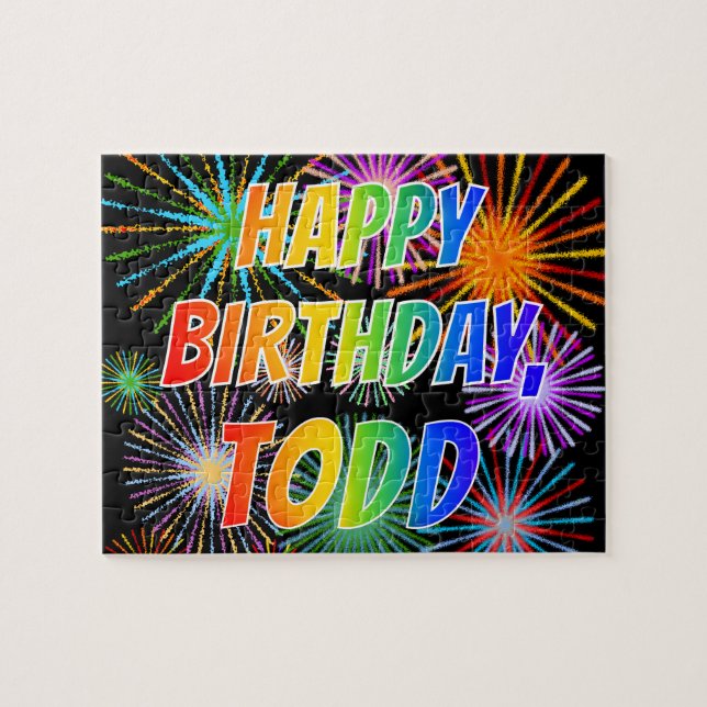 Quebra-cabeça Primeiro nome "TODD", Diversão "FELIZ ANIVERSÁRIO" (Horizontal)