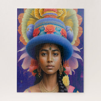 Quebra-cabeça Princesa asiática com chapéu azul grande