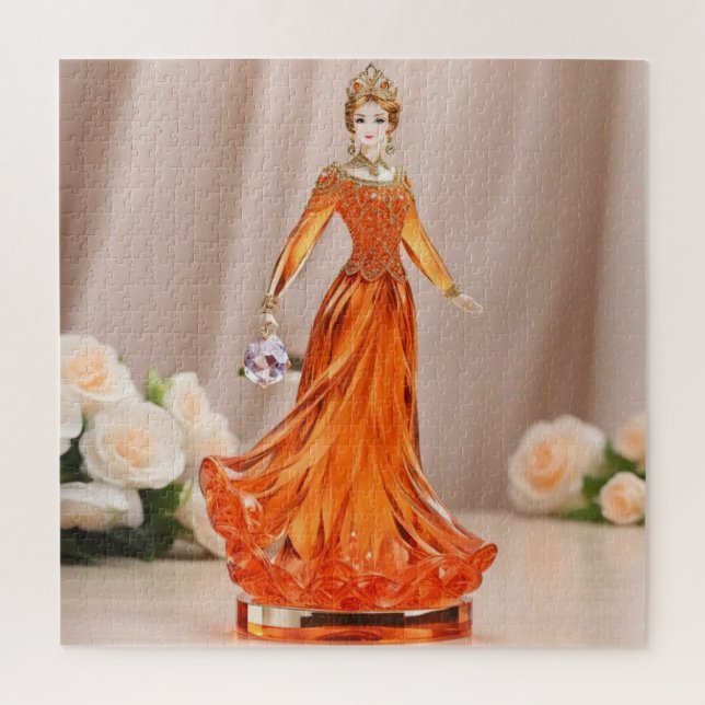 Quebra-cabeça Princesa de vidro cristal com vestido de laranja (Vertical)