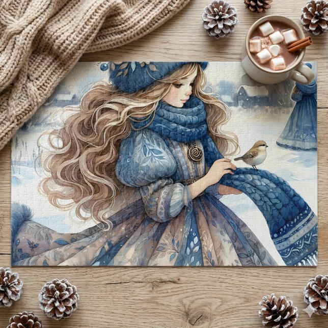 Quebra-cabeça Princesa Fantástica de inverno em Terras Fairítala (Winter Fantasy Princess in a Snowy Fairytale Lands Jigsaw Puzzle Mockup A )