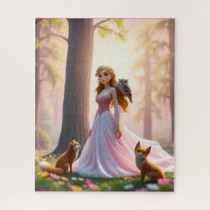 Quebra-cabeça Princesa Florestal Encantada com Companheiros Anim