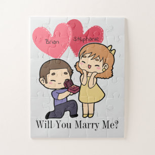 Quebra-cabeça Proposta de Casamento de Casal Kawaii Cute