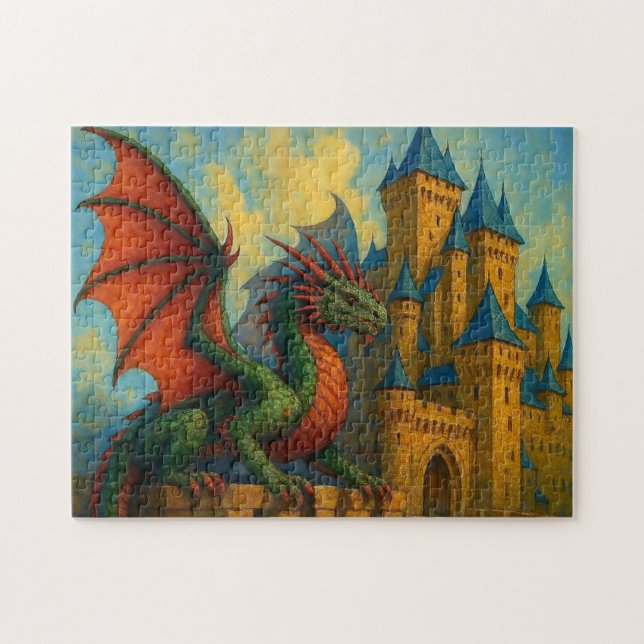 Quebra-cabeça Protetor do Castelo do Dragão Medieval (Horizontal)