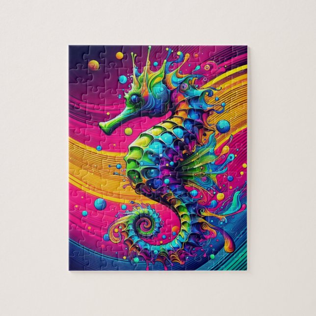 Quebra-cabeça Psychedelic Seahorse Puzzle – Vibrant Ocean Challe (Vertical)