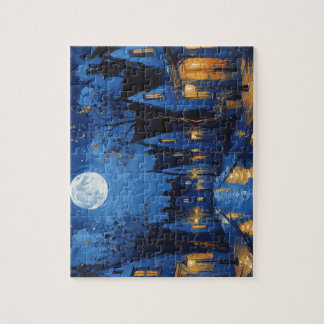 Quebra-cabeça Pueblo de noche con luces y faroles