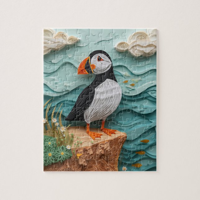 Quebra-cabeça Puffim-do-Atlântico em Quilling de Papel (Vertical)