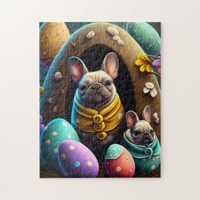 Quebra-cabeça Pug Adorável com Ovos de Páscoa Um Festejo Fofo (Vertical)