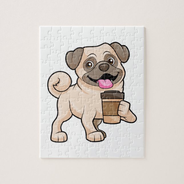 Quebra-cabeça Pug com Café para levar (Vertical)