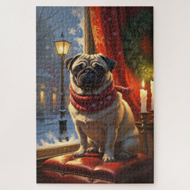 Quebra-cabeça Pug com Férias das Luzes de Natal (Vertical)