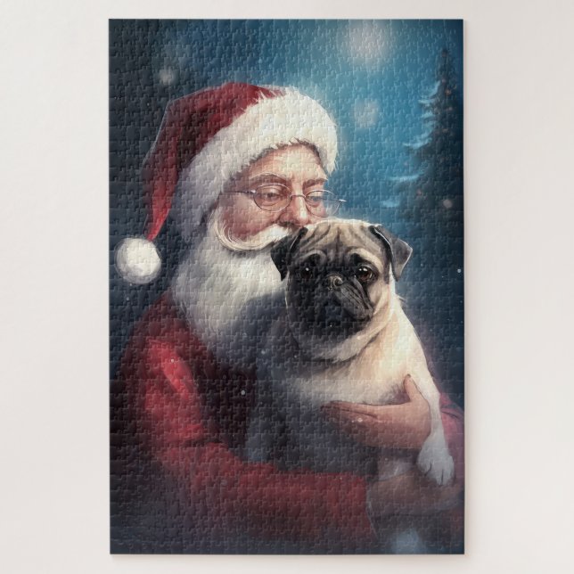 Quebra-cabeça Pug Com Papai Noel Natal Festivo (Vertical)
