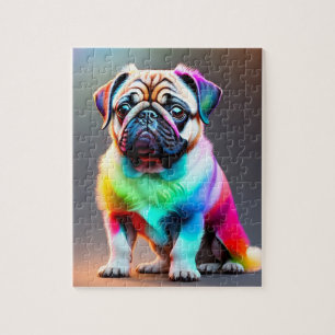 Quebra-cabeça Pug Cuto Colorido Com Cores Arco-Íris, Pug