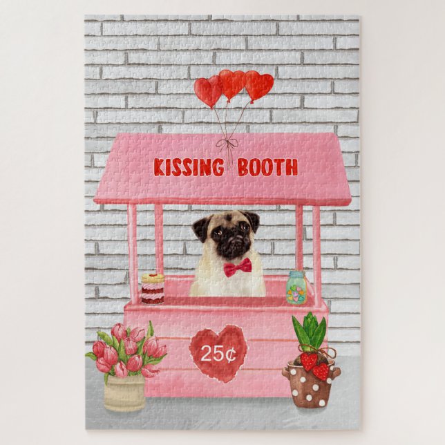Quebra-cabeça Pug Dia de os namorados Cachorro Beijando Booth (Vertical)
