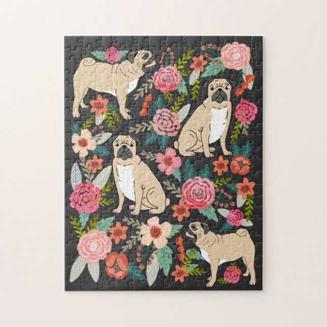 Quebra-cabeça Pug Florals (Vertical)