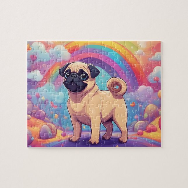 Quebra-cabeça Pug Fofo Arco-íris (Horizontal)